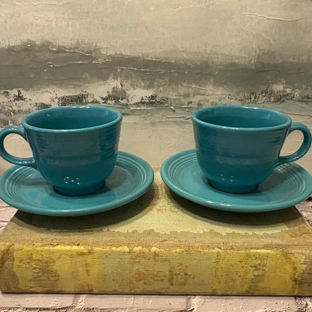 Set of Two Fiesta Turquoise Cups and Saucers.